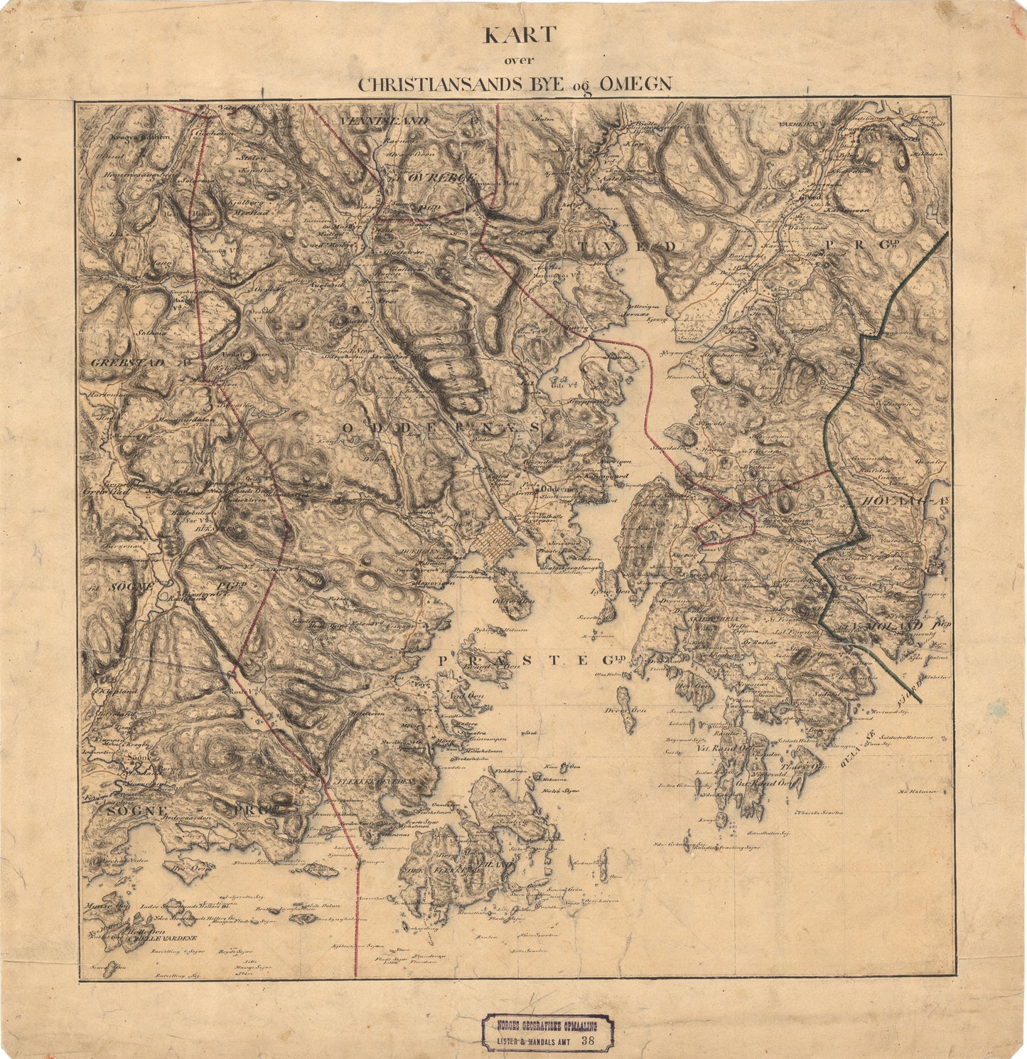 Lister og Mandals amt nr 38: Kart over Christianssands Bye og Omegn: Vest-Agder