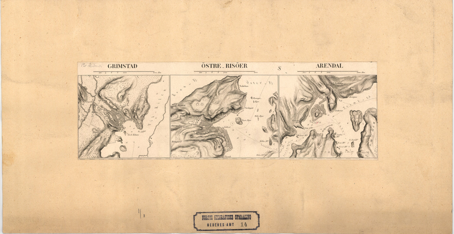 Nedenes amt 14: Kart over Grimstad, Østre Risør og Arendal: Aust-Agder