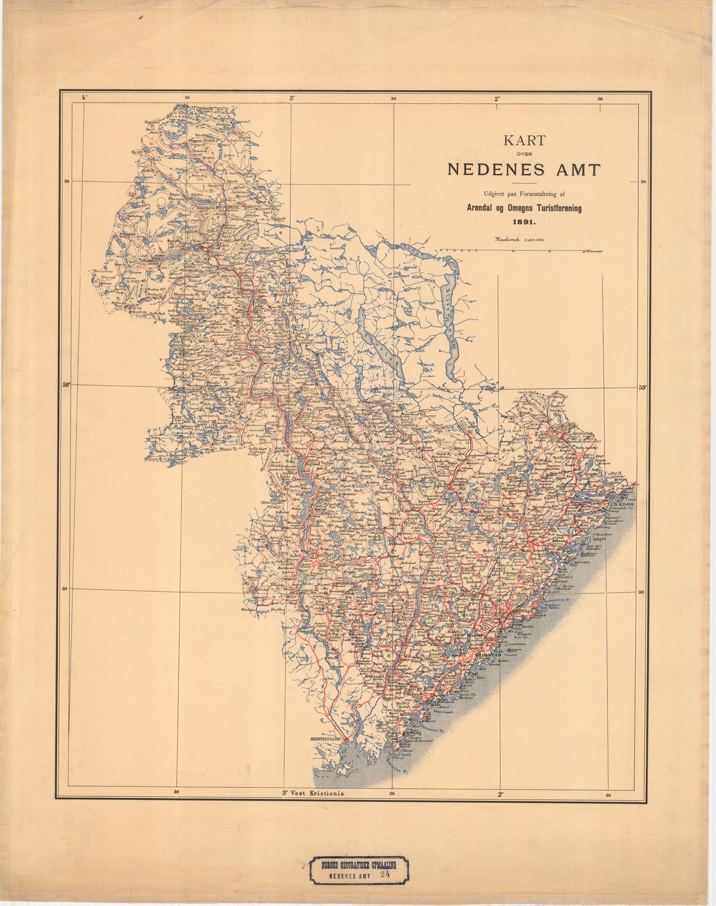 Nedenes amt nr 24: Kart over Nedenes amt: Aust-Agder