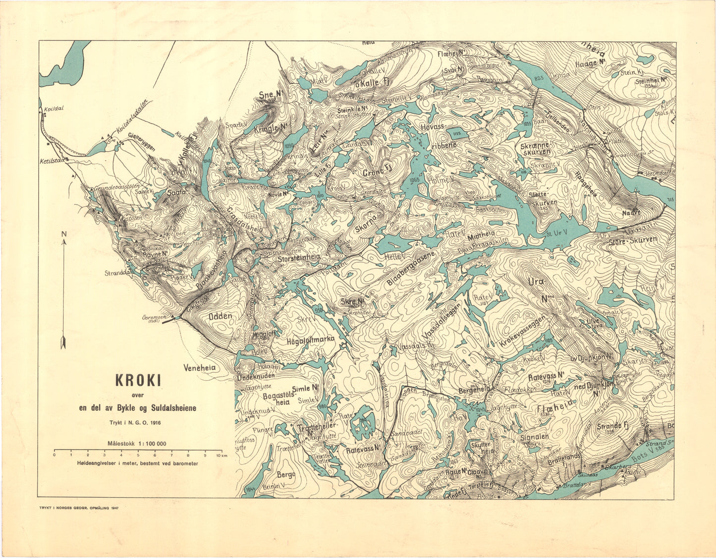 Nedenes amt nr 33: Kroki over en del av Bykle og Suldalsheiene: Aust-Agder