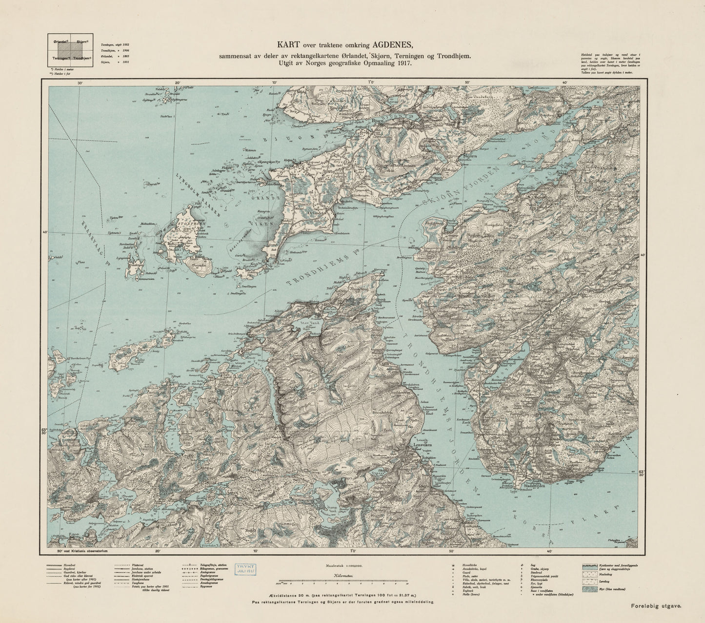 Ekserserplasskart; Kart over traktene omkring Agdenes: Sør-Trøndelag