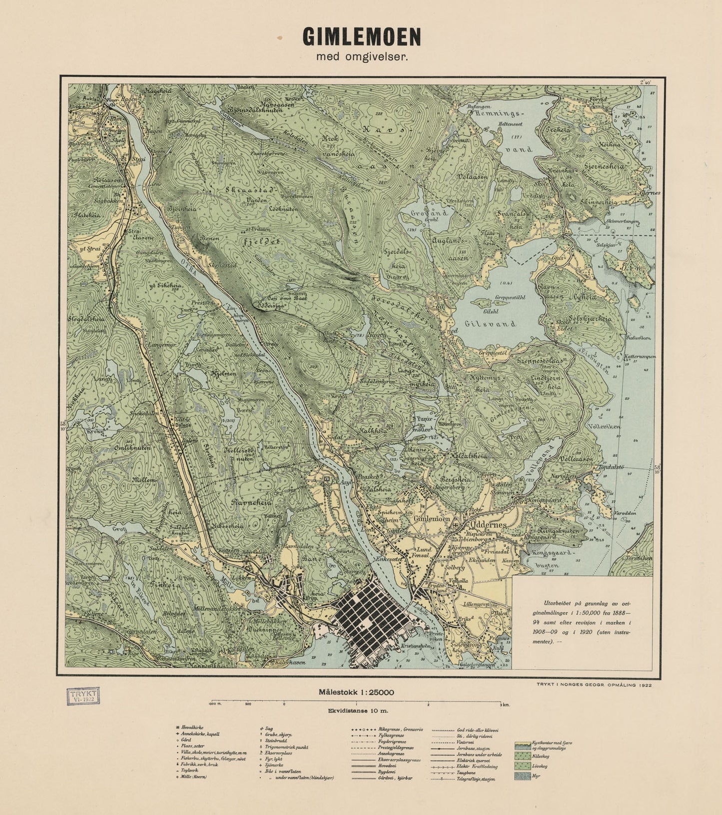 Ekserserplasskart; Gimlemoen med omgivelser: Vest-Agder