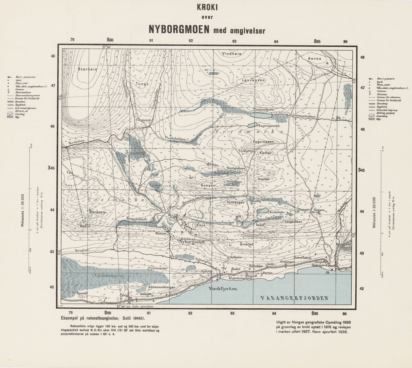 Ekserserplasskart; Kroki over Nyborgmoen med omgivelser: Finnmark