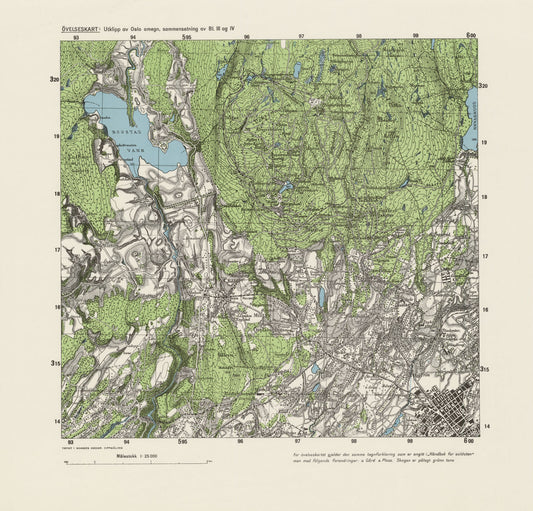 Ekserserplasskart; Utklipp av Oslo omegn; sammensetning av Bl. III og IV: Oslo