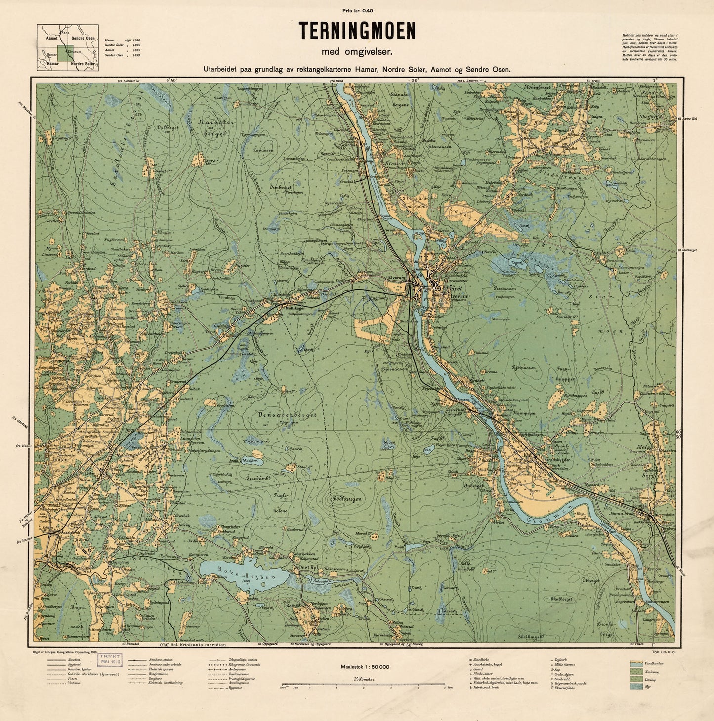 Ekserserplasskart; Terningmoen med omgivelser: Hedmark