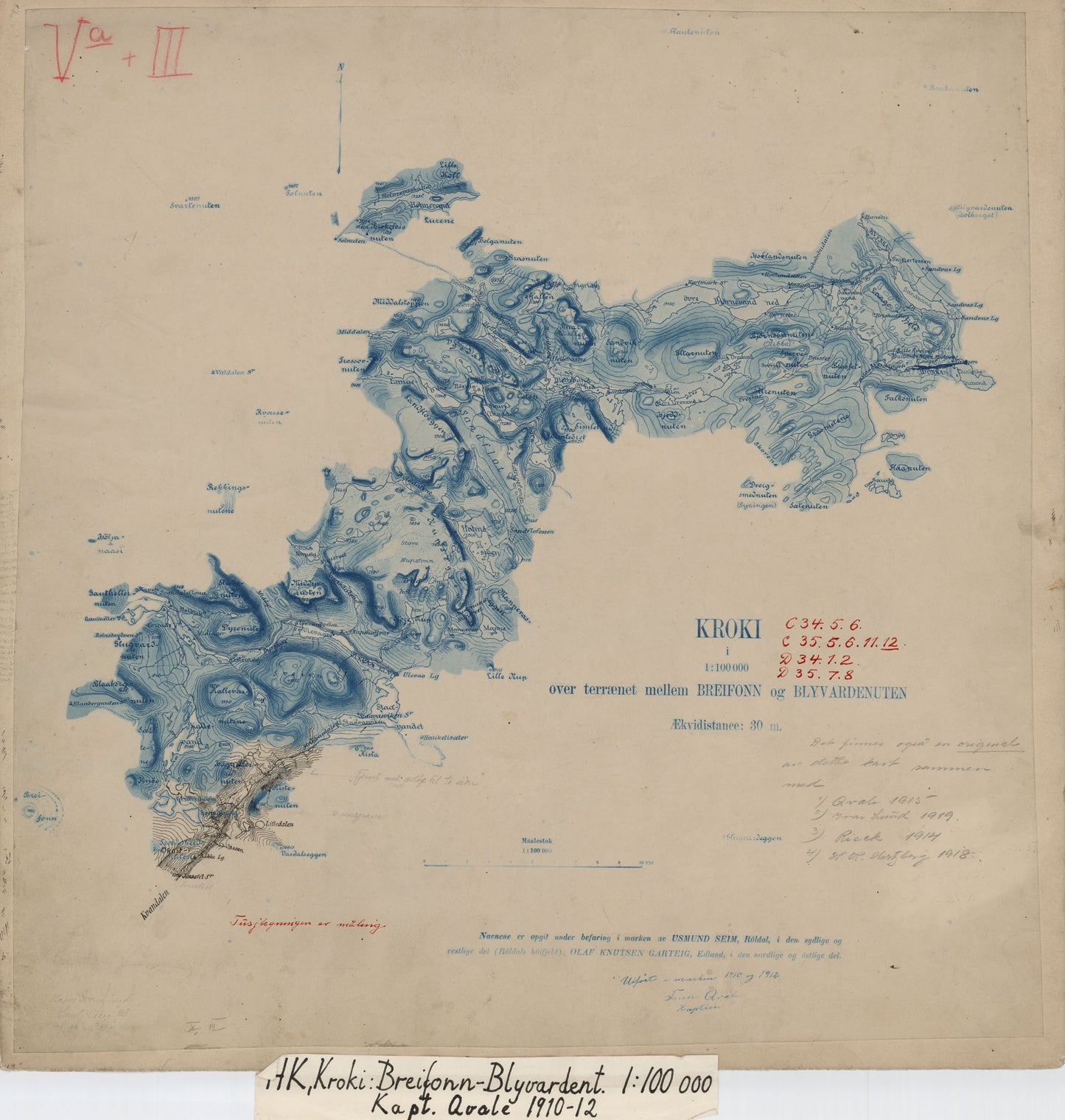 Kroki i 1:100000 over terrænet mellem Breifonn og Blyvardenuten: Hordaland