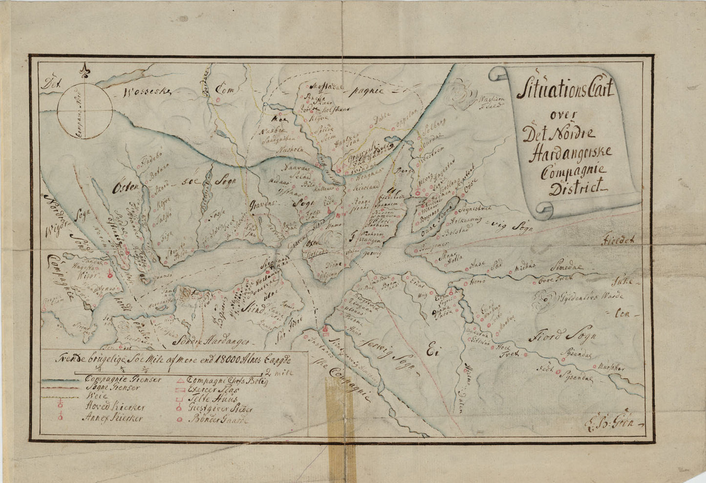 Kartblad 136: Situations-Cart over det Nordre Hardangerske Compagnie District: Hordaland
