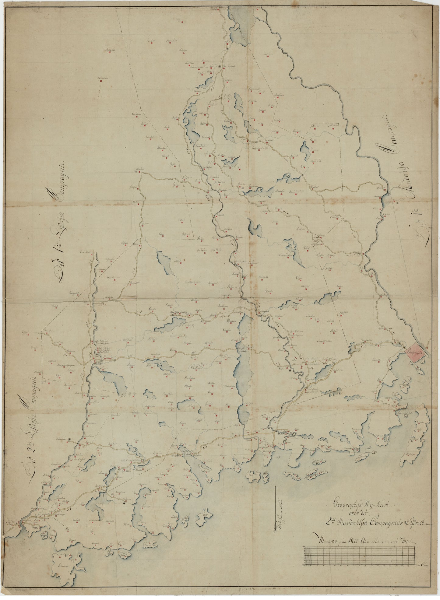 Kartblad 143-1: Geographiske Wej-Cart over det 2det Mandahlske Compagnie District; versjon 1: Vest-Agder