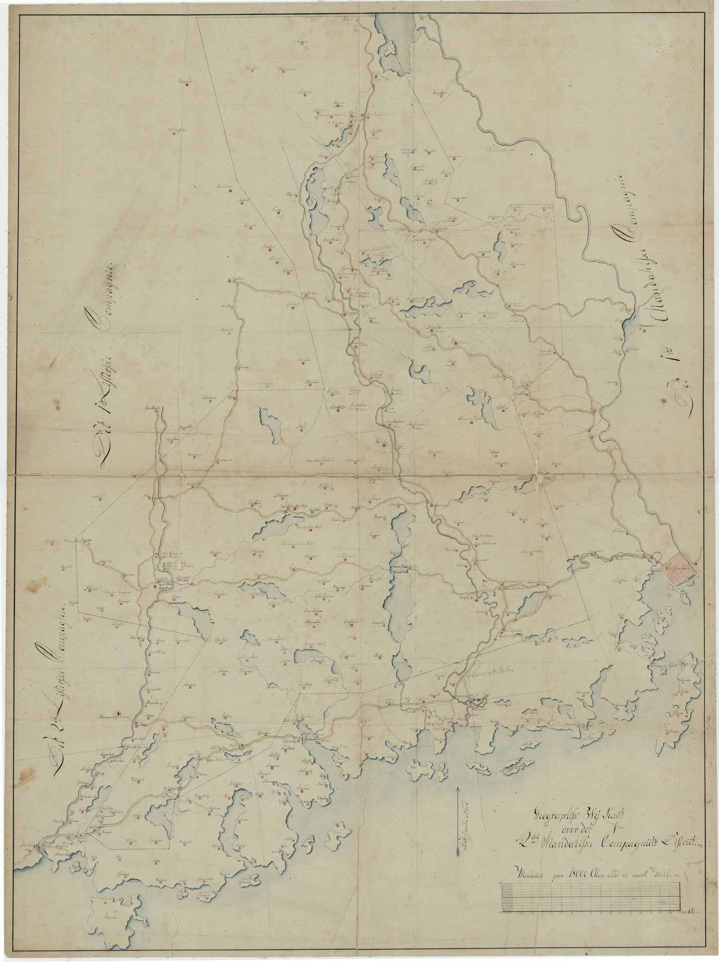 Kartblad 143-2: Geographiske Wej-Cart over det 2det Mandahlske Compagnie District; versjon 2: Vest-Agder