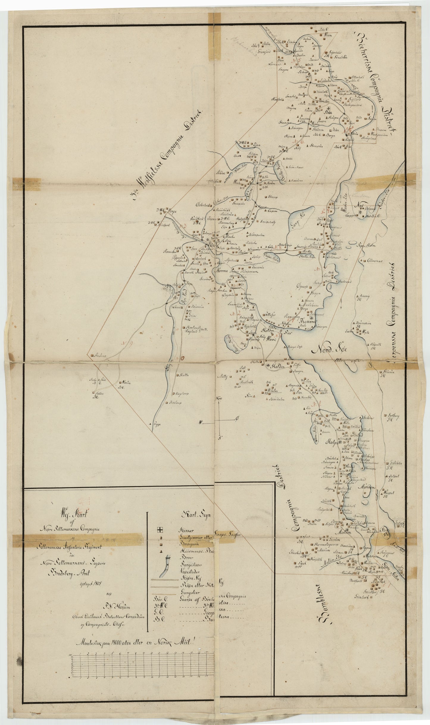 Kartblad 147: Wey-Cart over det Nedre Tellemarkske Compagnie og Tellemarkske Infanterie Regiment: Telemark