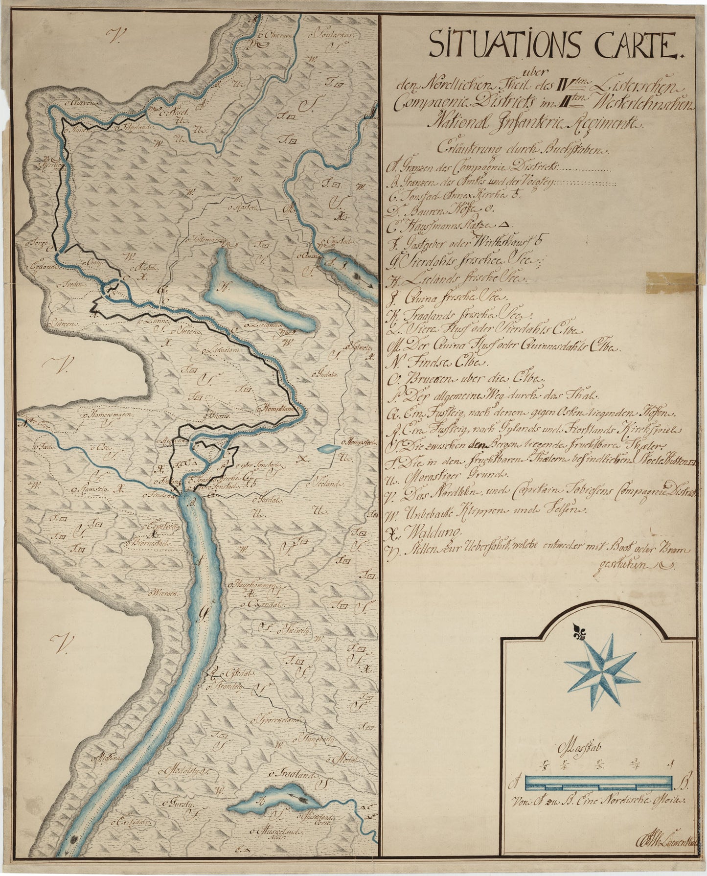 Kartblad 150: Situations Carte über den nordlichen Theil des 4ten Listerschen Compagnie District: Vest-Agder