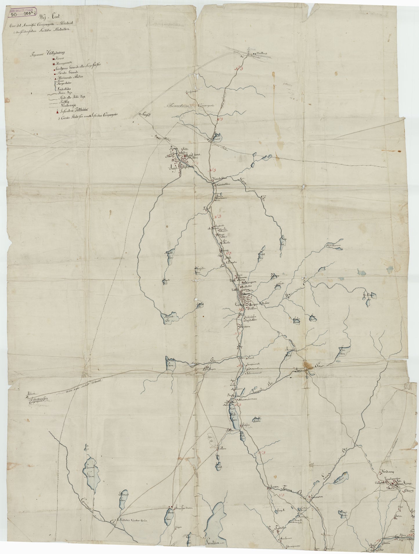 Kartblad 166b-1a: Wej-Cart over det Aamodske Compagnie; 166b-1a: Hedmark