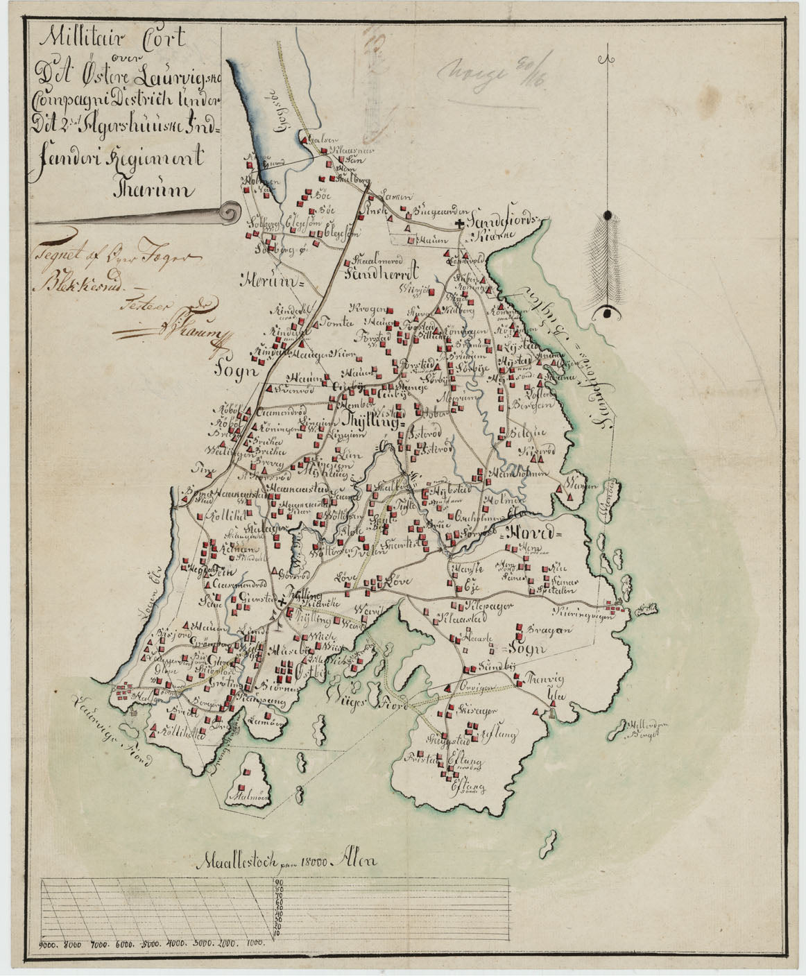 Kartblad 16: Millitair Cort over det Østere Lauerwigske Compagnie District: Vestfold