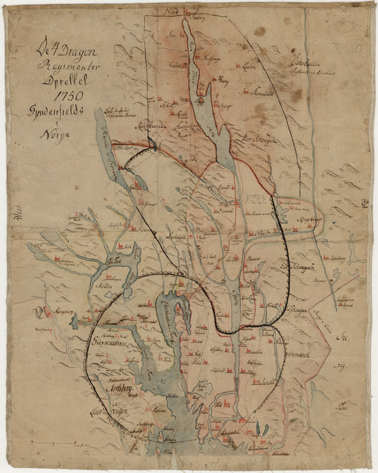 Kartblad 171: De 4 Dragonregimenter oprettet 1750 sündenfields i Norge: Akershus