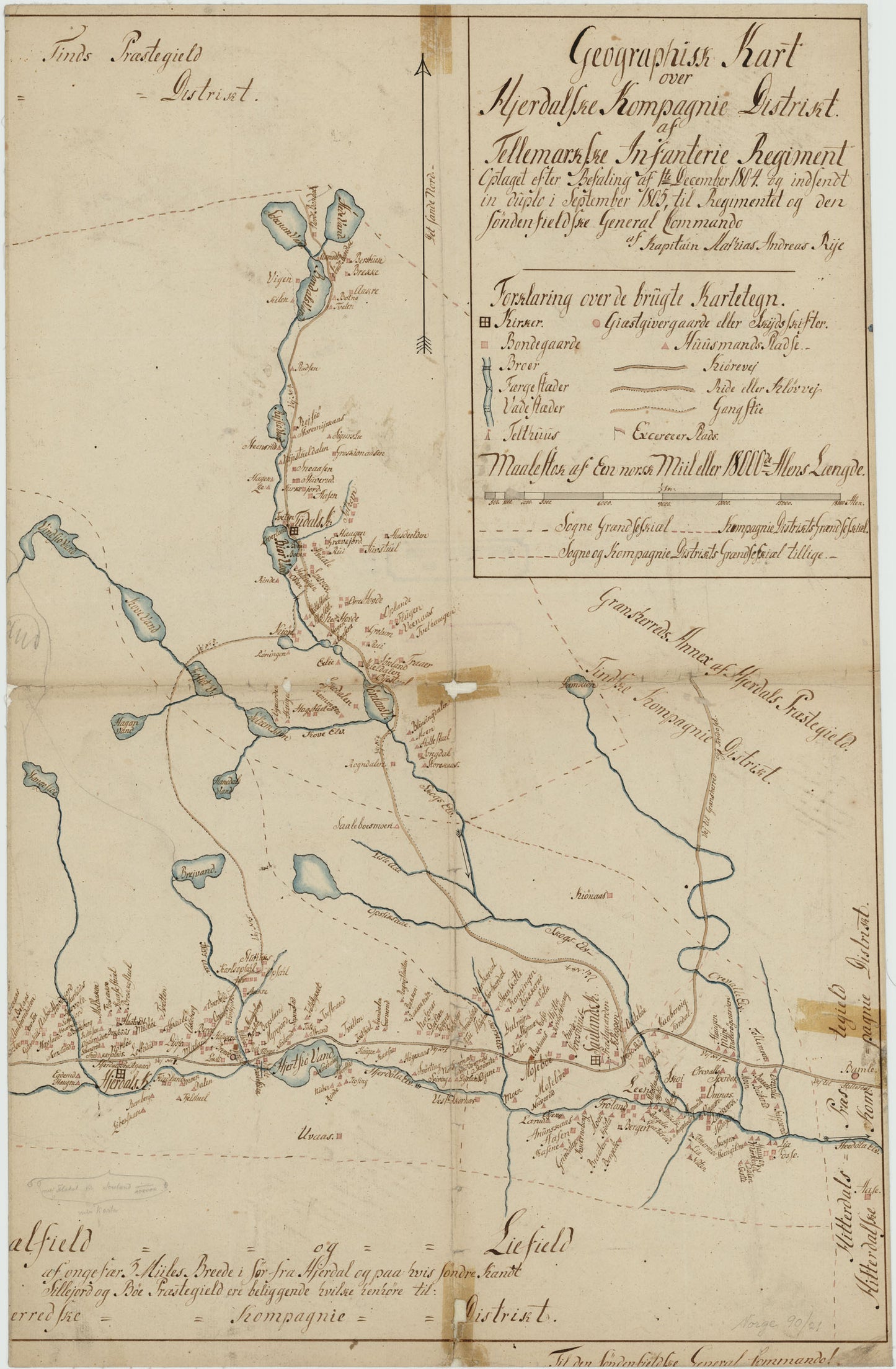 Kartblad 21 øst-2: Geographisk Kart over det Hjerdalske Compagnie District; østre del versjon 1: Telemark