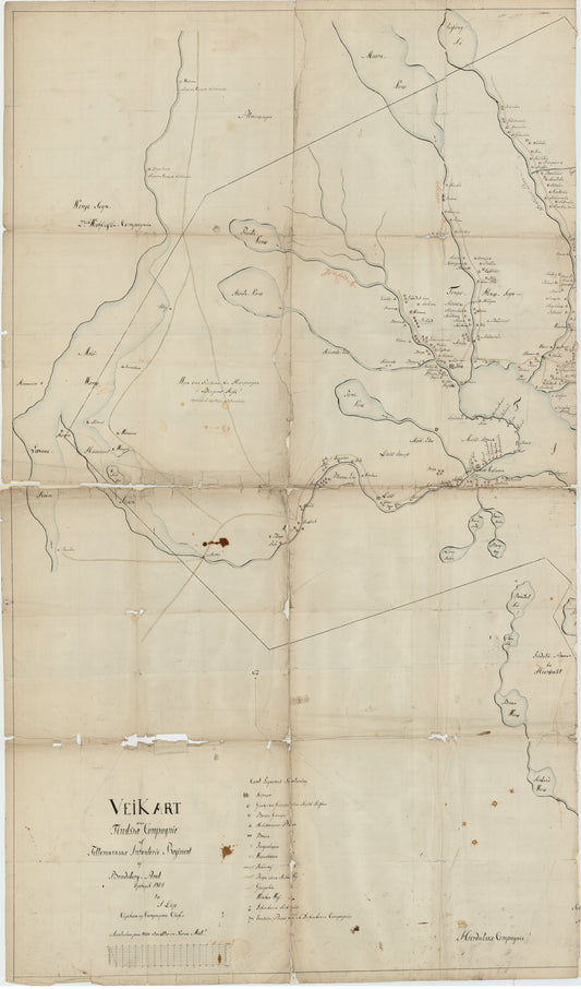 Kartblad 22 vest: Vei-Kart over det Tindske Compagnie District; vestre del: Telemark