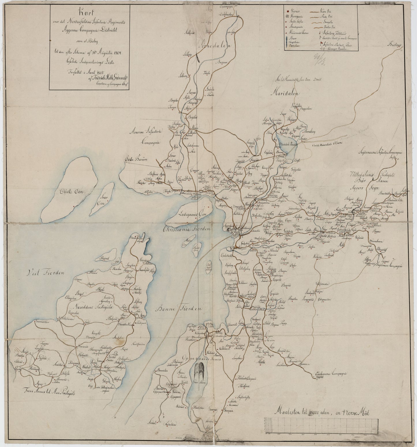 Kartblad 23: Kart over det Aggerske Compagnie District: Akershus