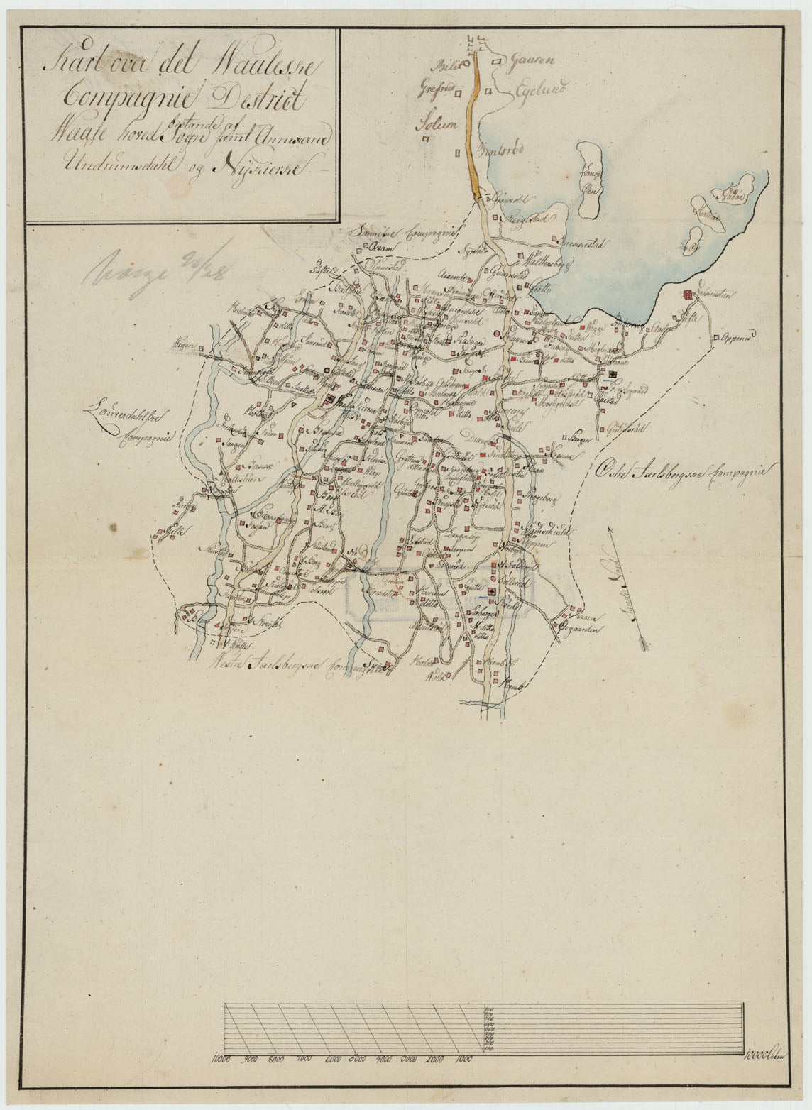 Kartblad 28: Kart over det Waaleske Compagnie District: Oppland