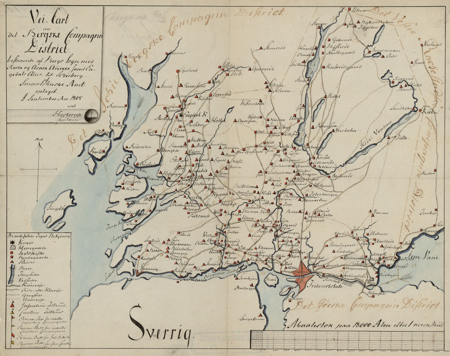 Kartblad 2-1: Vei-Carte over det Bergske Compagnie District; versjon 1: Østfold