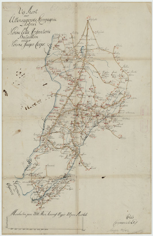 Kartblad 42: Vej-Cort over det Ullensagerske Compagnies District (Under Norske Jægerkorps): Akershus