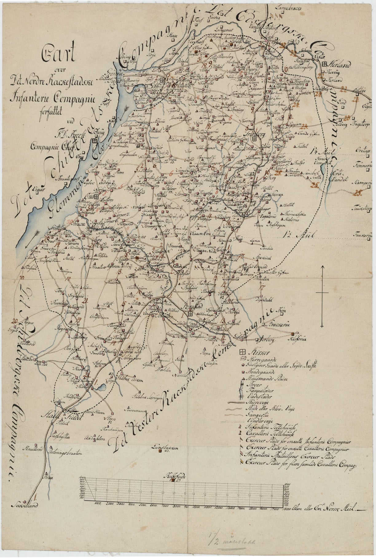 Kartblad 4-1: Cart over det Nordre Rackestadske Compagnie District; versjon 1: Østfold