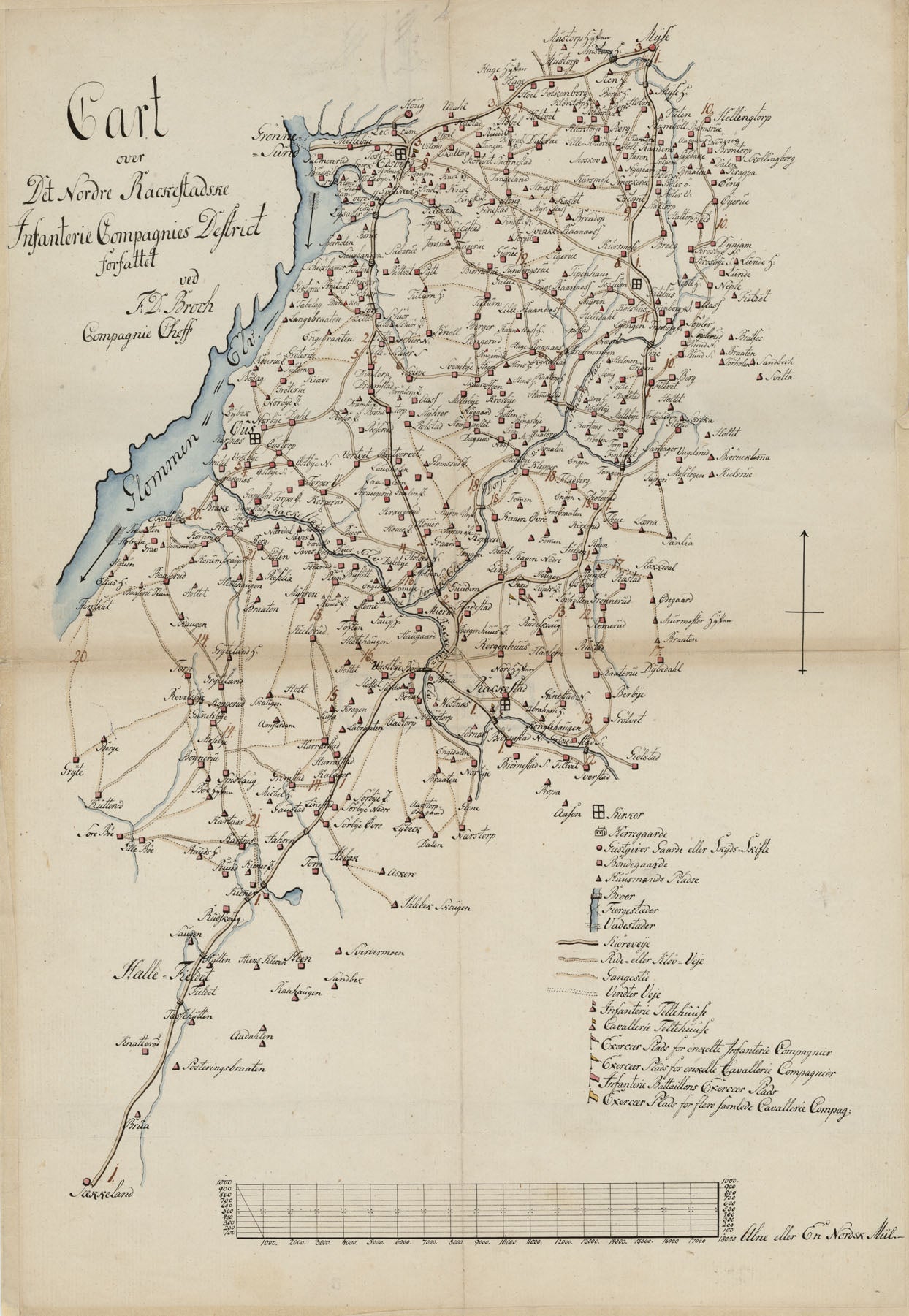 Kartblad 4-2: Cart over det Nordre Rackestadske Compagnie District; versjon 2: Østfold