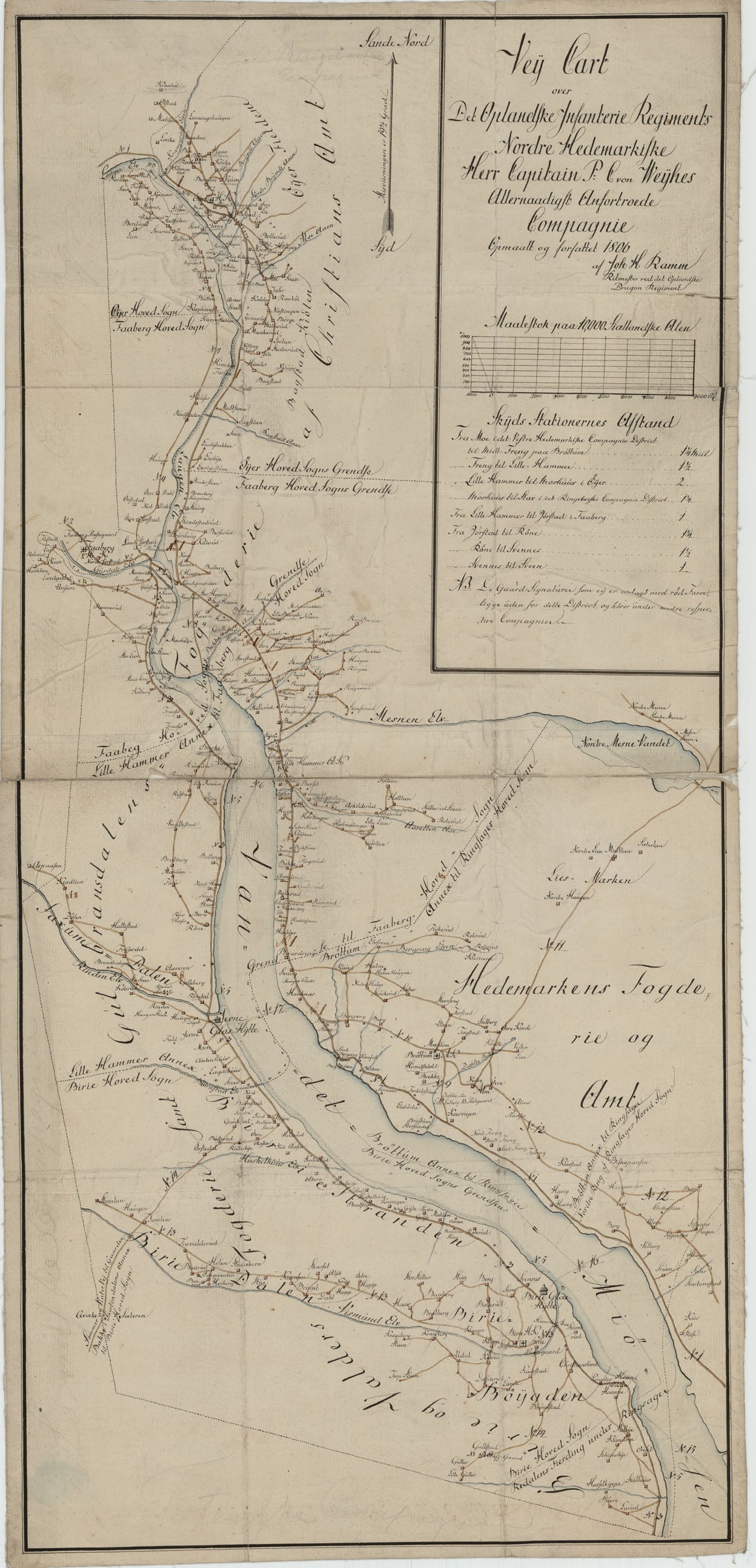 Kartblad 51: Vey-Cart over det Nordre Hedemarkiske Capt. Von Weyhes Compagnie District: Hedmark