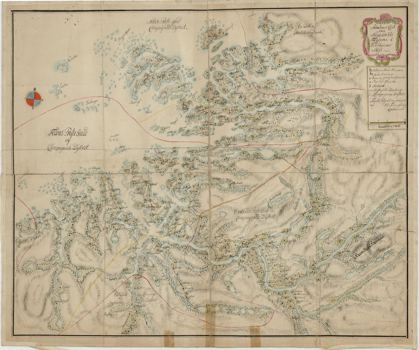 Kartblad 91: Situations Carte over Nummedahls Fogderi. Med Nærøeske; Fosnæske og Overhaldske Kartblad : Compagnie Districter: Nord-Trøndelag