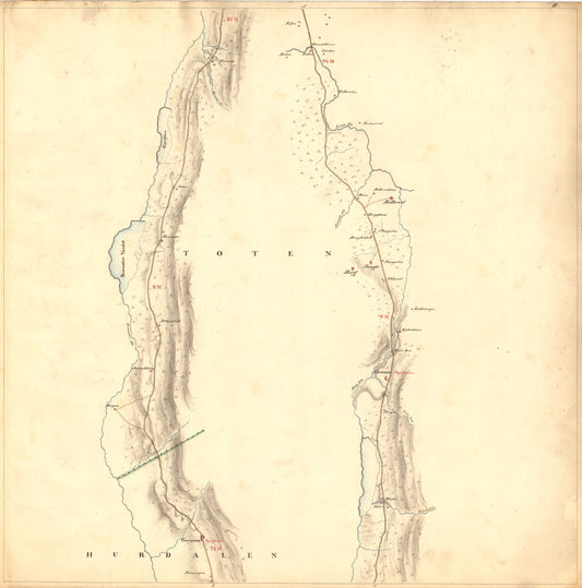 Kartblad 2: Kart over Veien fra Eidsvold igjennm Hurdalen; Toten; Vardal; Biri; Faaberg og Gausdal til Skydsstationen Holmen i Øyer i Gulbrandsdalen: Akershus | Oppland