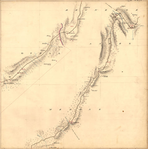 Kartblad nr 13 og 4: Kaart over Postveien fra Korsødegaarden til Trondhjem igjennom Gulbrandsdalen over Dovrefjeld: Sør-Trøndelag