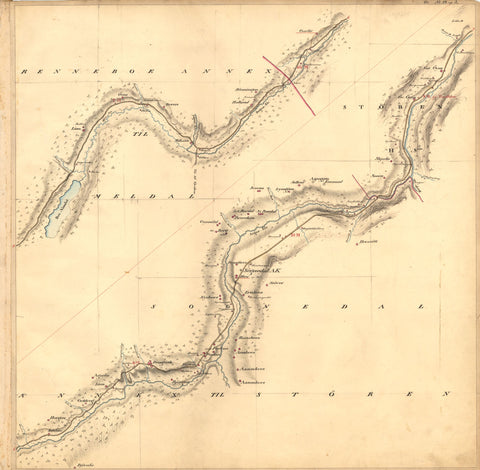 Kartblad nr 14 og 3: Kaart over Postveien fra Korsødegaarden til Trondhjem igjennom Gulbrandsdalen over Dovrefjeld: Sør-Trøndelag