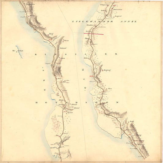 Kartblad nr 3: Kaart over Postveien fra Korsødegaarden til Trondhjem igjennom Gulbrandsdalen over Dovrefjeld: Hedmark | Oppland