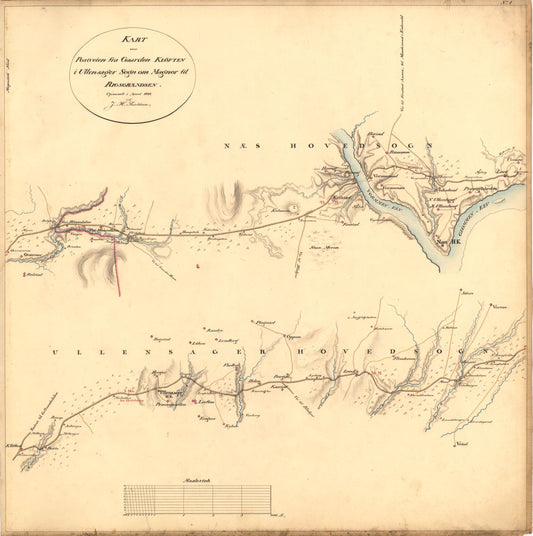 Kartblad I: Kart over Postveien fra Gaarden Kløften i Ullensager Sogn om Magnor til Rigsgrændsen: Akershus