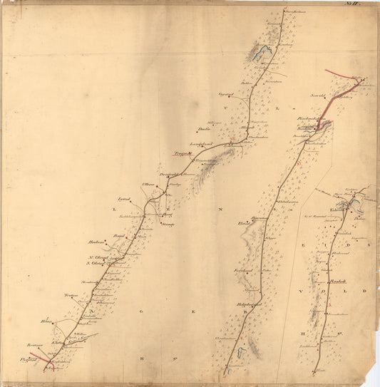 Kartblad II: Vei-kaart over den trondhjemske Kongevei fra Christiania til Røraas gjennom Eidsvold; Rommedal; Levthen og Østerdalen: Akershus