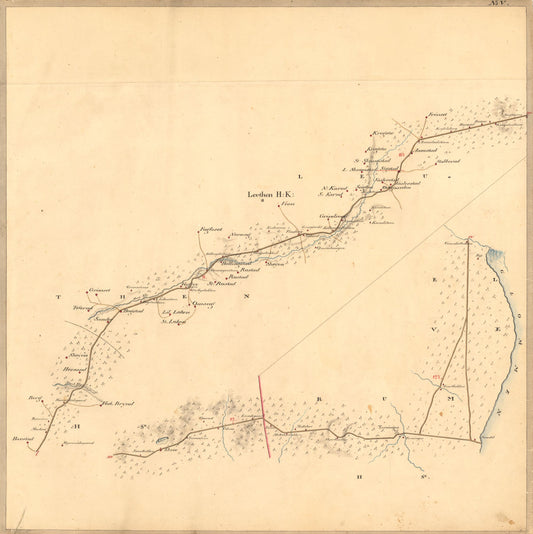 Kartblad V: Vei-kaart over den trondhjemske Kongevei fra Christiania til Røraas gjennom Eidsvold; Rommedal; Levthen og Østerdalen: Hedmark