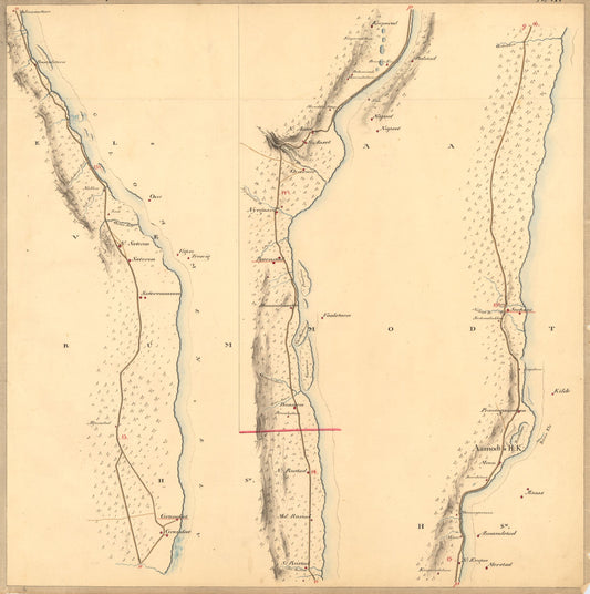 Kartblad VI: Vei-kaart over den trondhjemske Kongevei fra Christiania til Røraas gjennom Eidsvold; Rommedal; Levthen og Østerdalen: Hedmark