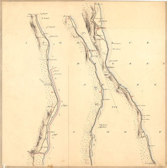 Kartblad VII: Vei-kaart over den trondhjemske Kongevei fra Christiania til Røraas gjennom Eidsvold; Rommedal; Levthen og Østerdalen: Hedmark