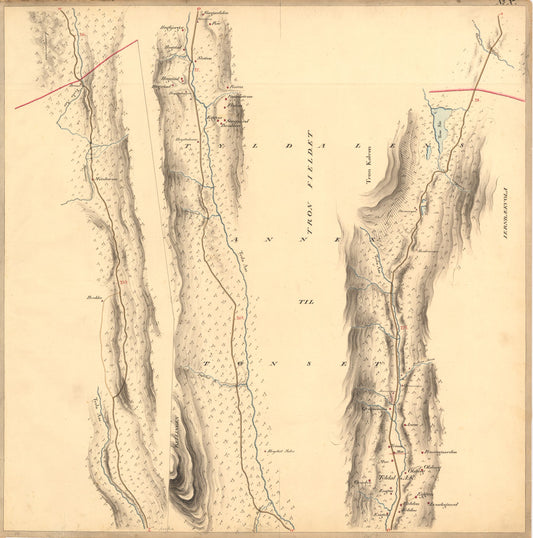 Kartblad nr X: Vei-kaart over den trondhjemske Kongevei fra Christiania til Røraas gjennom Eidsvold; Rommedal; Levthen og Østerdalen: Hedmark