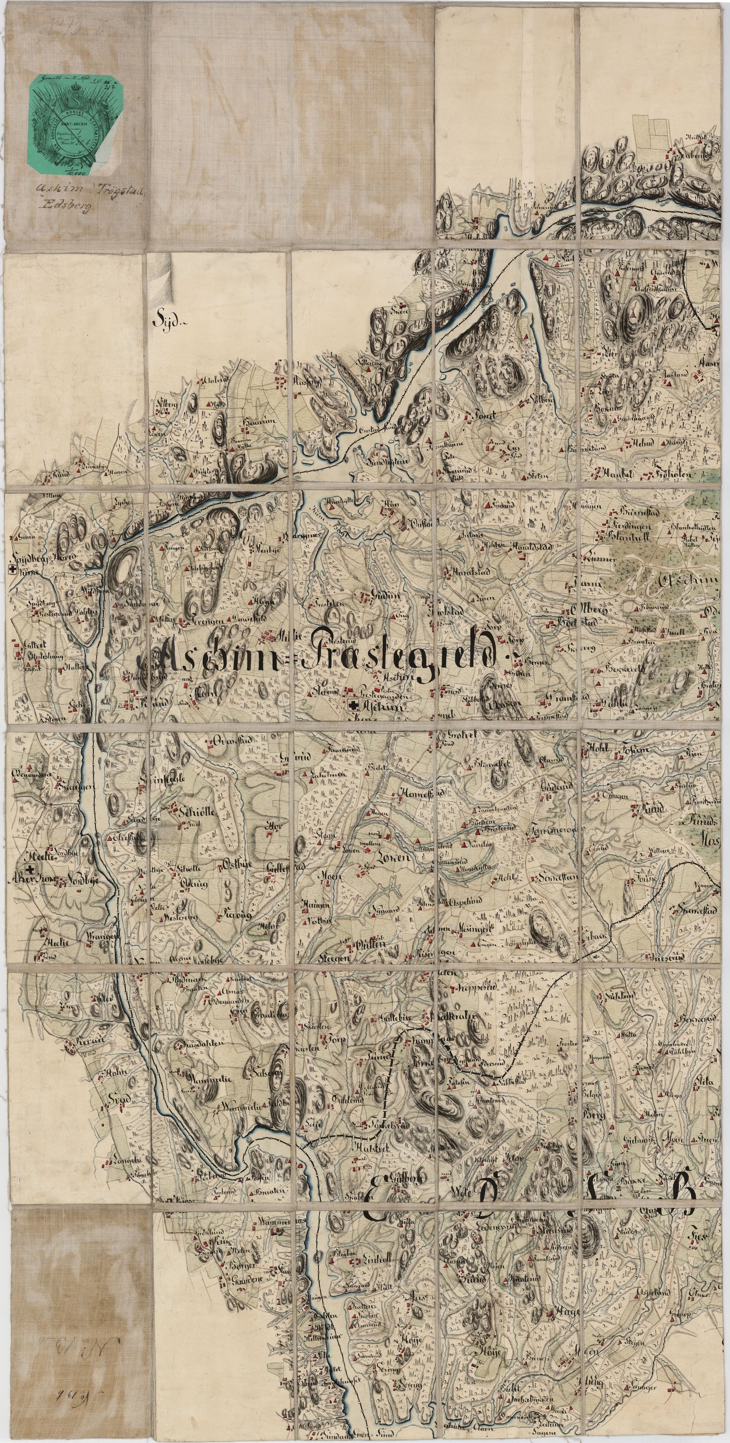 Kart over Baastad, Hemnes, Trøgstad, Askim og en del av Eidsberg og Røddenæs, del A vest: Østfold