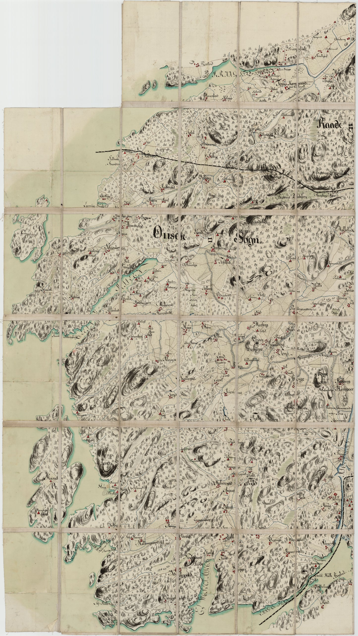 Kart over Onsø, Gleminge, Thunø, Raade, Rygge, en del av Vaaler, Svindal, Skibtvedt, Moss og Vassbygden, Jeløen og Soner, del 3 vest: Østfold
