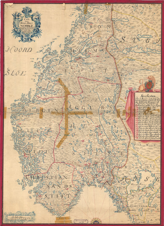 Norge 81: Carte over Konge-Riget Norrge med nest der indtill grentzende svenske Provincer.: Norge